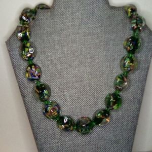 🦋RARE🦋Vintage Murano glass boho glitter green blue necklace bracelet set